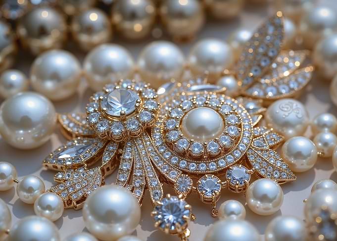 Ornate Pearl and Diamond Brooch