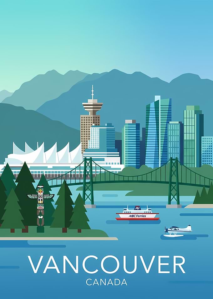Vancouver Cityscape with Mountains and Water
