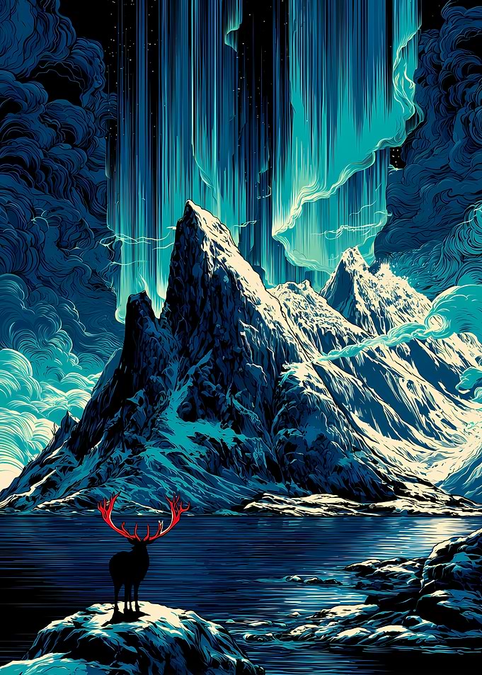 Majestic Stag Under Aurora Borealis