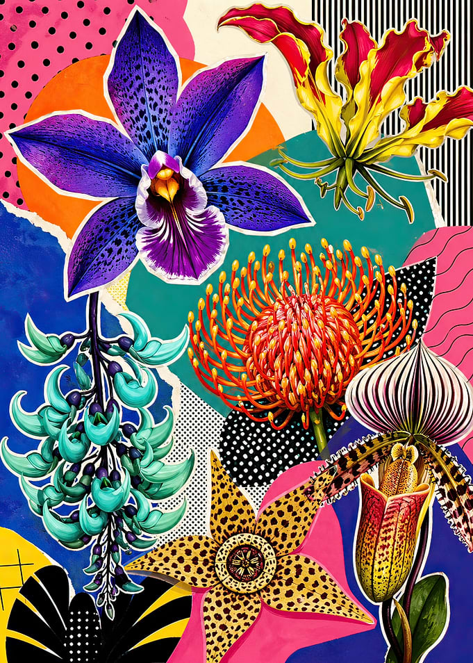 Vibrant Tropical Floral Collage