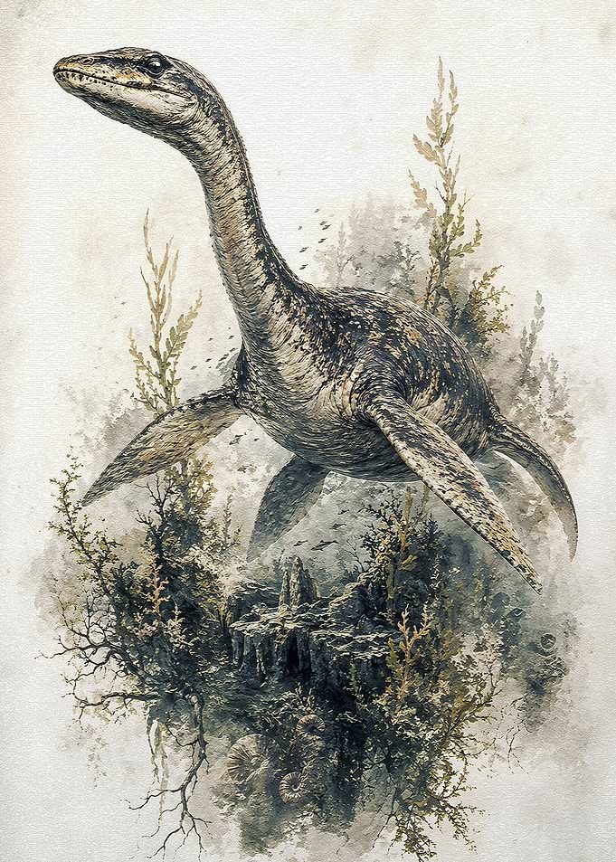 Plesiosaur in a prehistoric sea