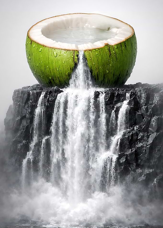 Coconut Waterfall on Rocky Cliff