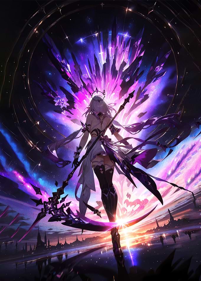 Anime Girl with Scythe and Crystals