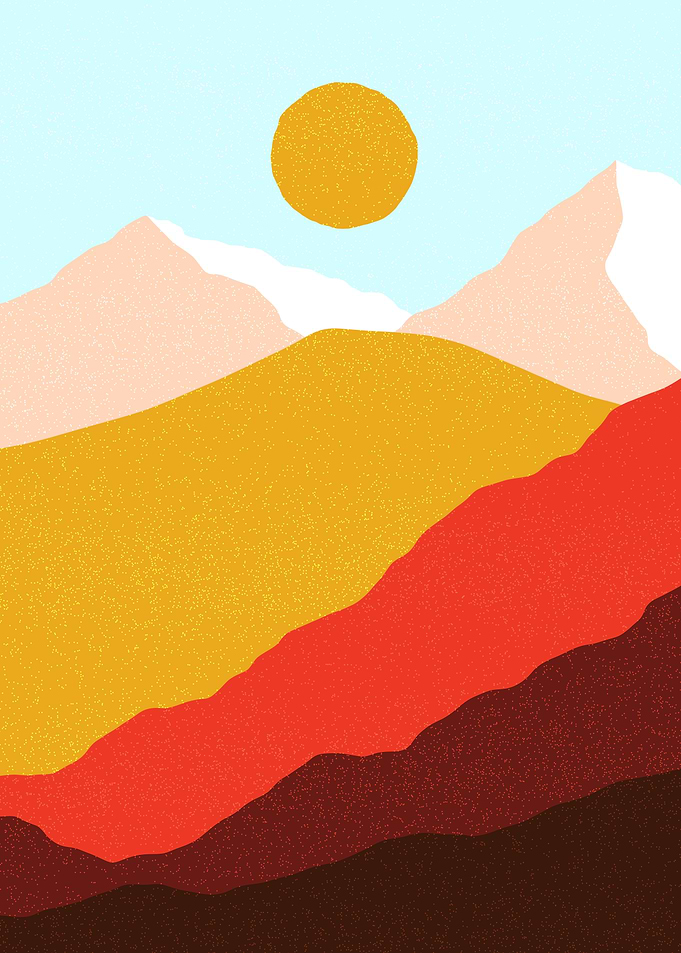 Abstract Mountain Landscape with Sun