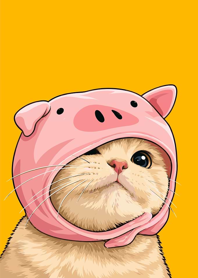 Cute Cat Wearing a Pig Hat