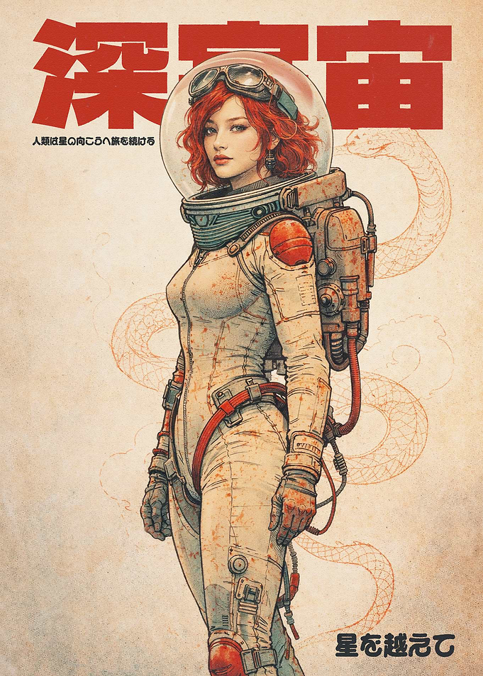 Retro Astronaut Woman in Space