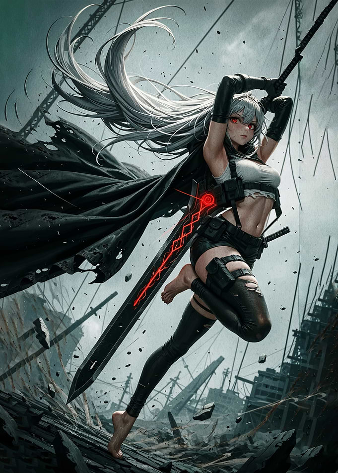 Anime Warrior in Ruined City