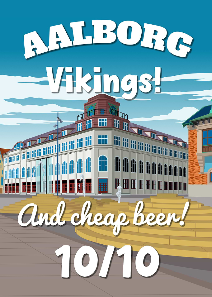 Aalborg Denmark 10/10 Vikings And Cheap Beer Funny Vintage Travel Poster