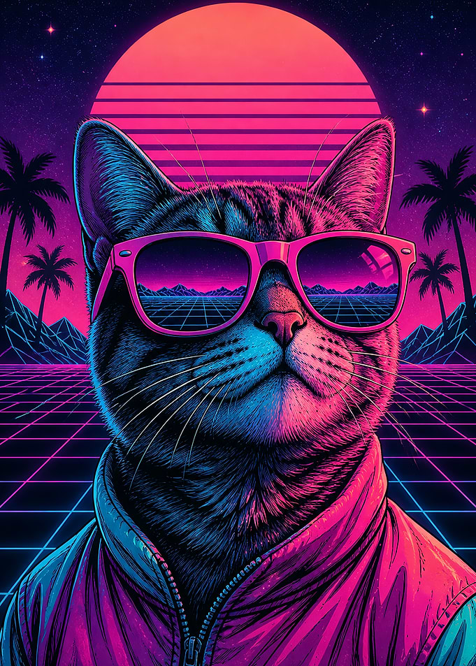 Retro Cat with Sunglasses