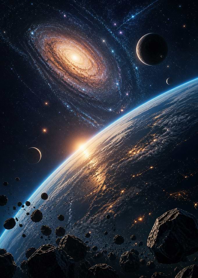 Cosmic Landscape with Galaxy and Earth