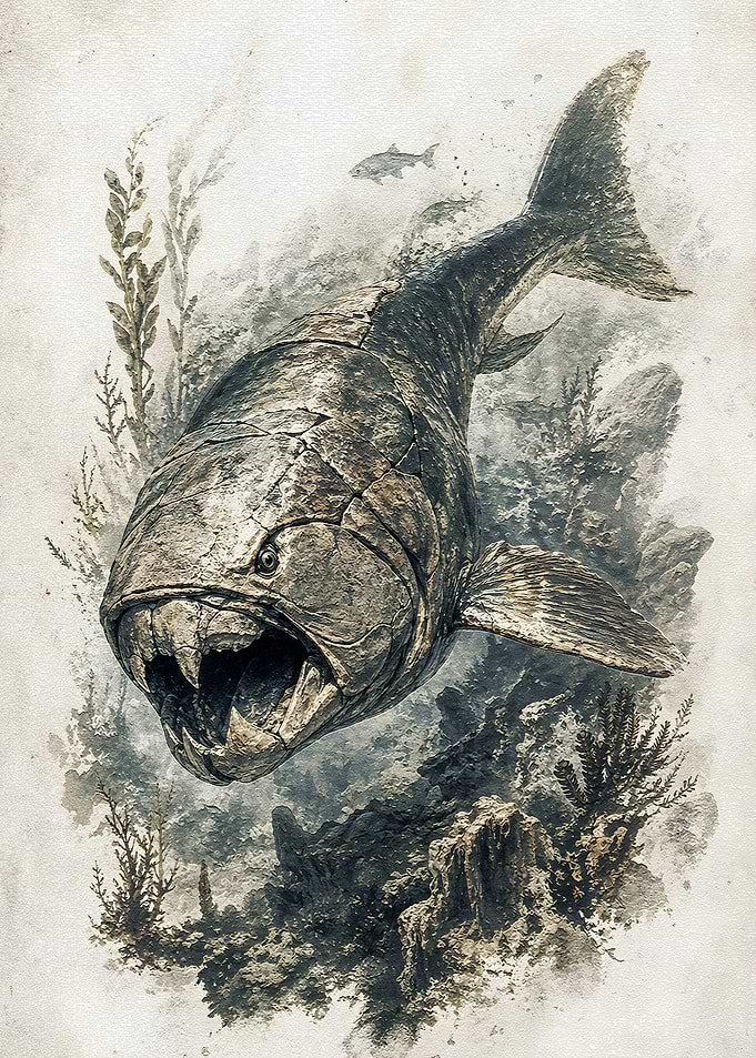 Prehistoric Fish in Underwater Scene