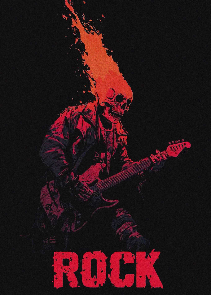 Skeleton Rock Guitarist on Fire