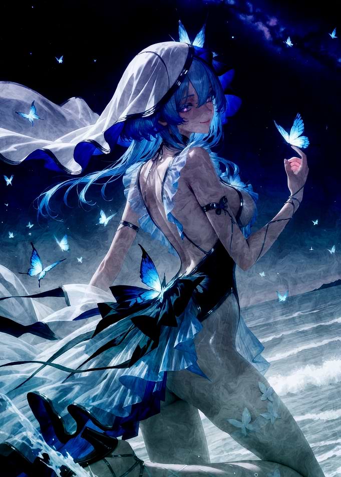 Blue Butterfly Woman by the Sea