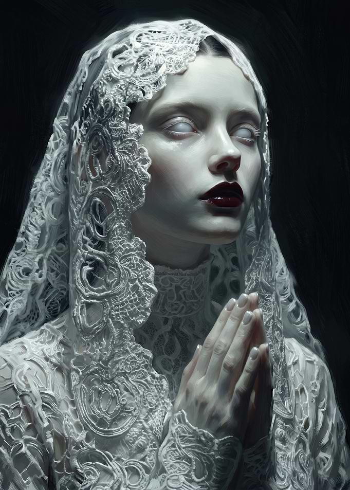 Ethereal Woman in Lace Veil