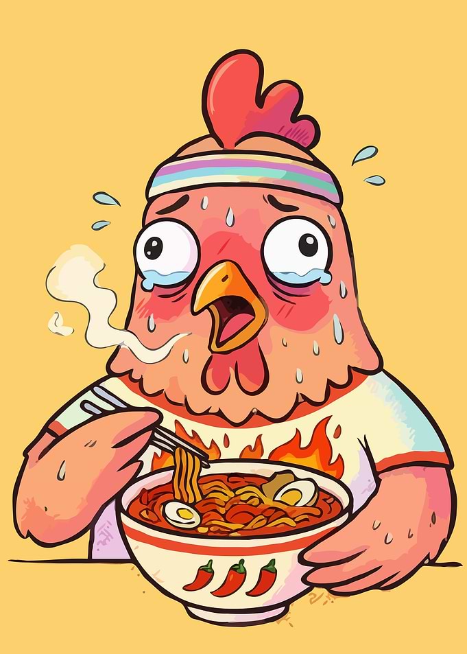 Spicy Ramen Chicken - Funny Hot Noodle Challenge Art