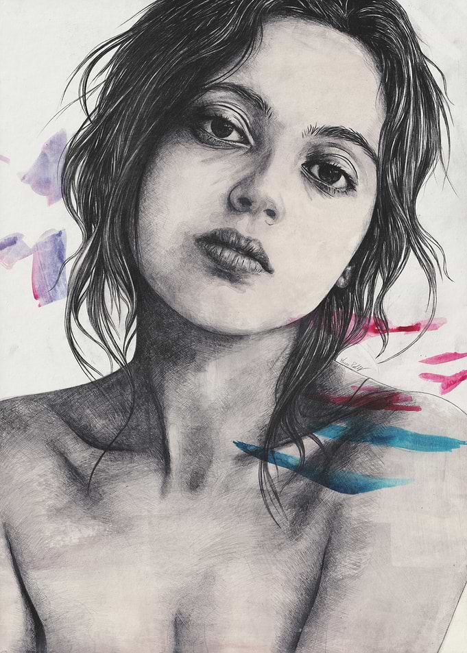 Pencil Sketch Portrait with Watercolor Accents