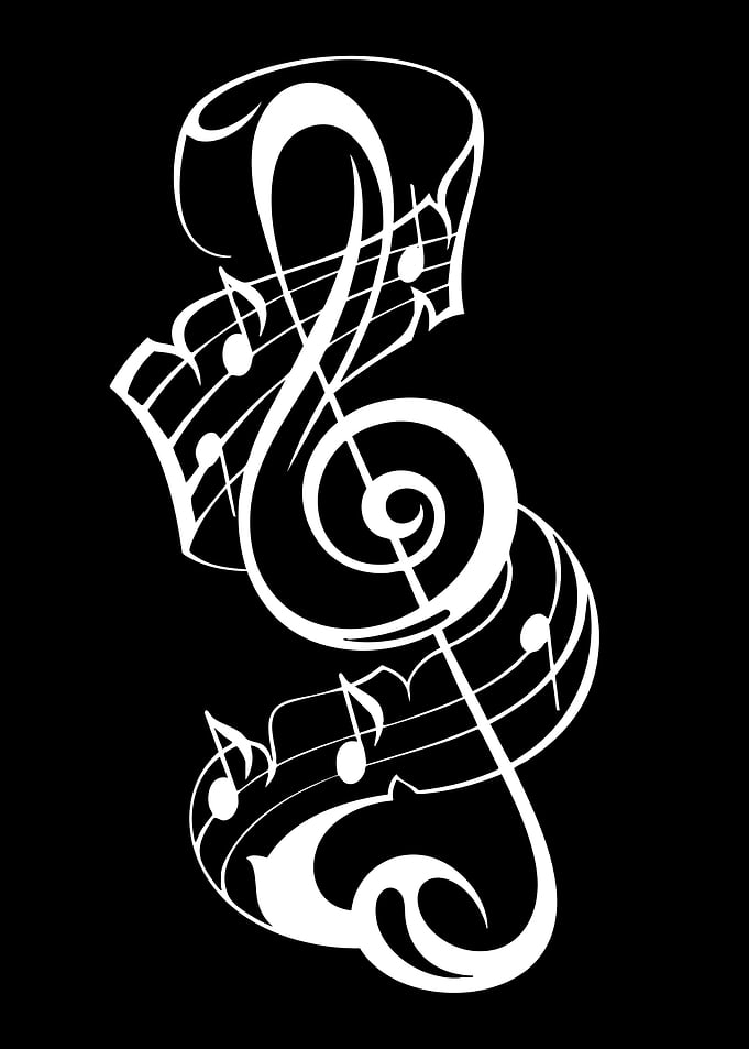 White Musical Notes and Treble Clef