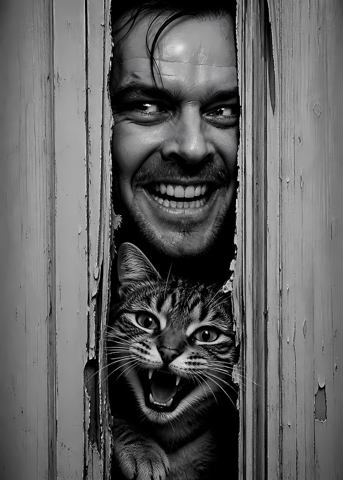 Jack Nicholson and Cat Peeking Through Door