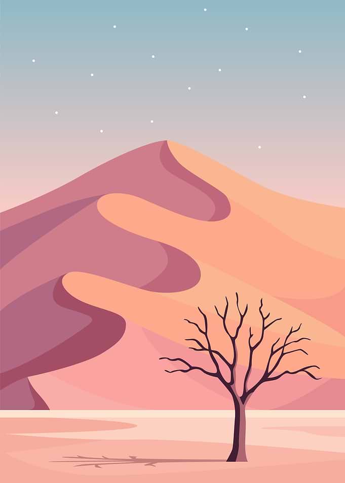 Desert Dunes at Dusk with Bare Tree