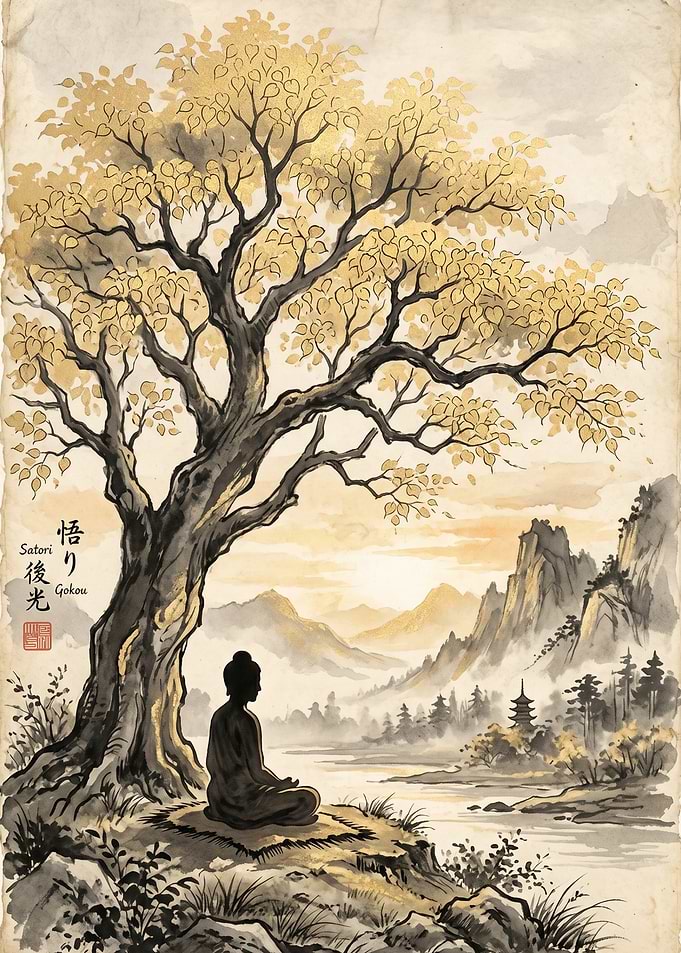 Zen Meditation Under a Golden Tree