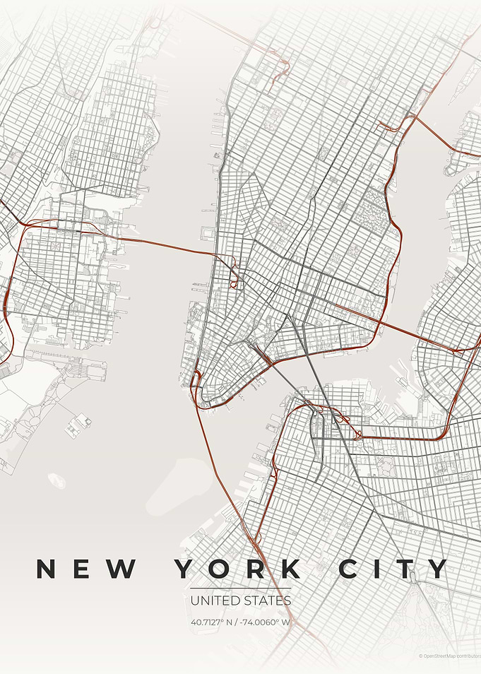 New York City Japanese Ink Map Art