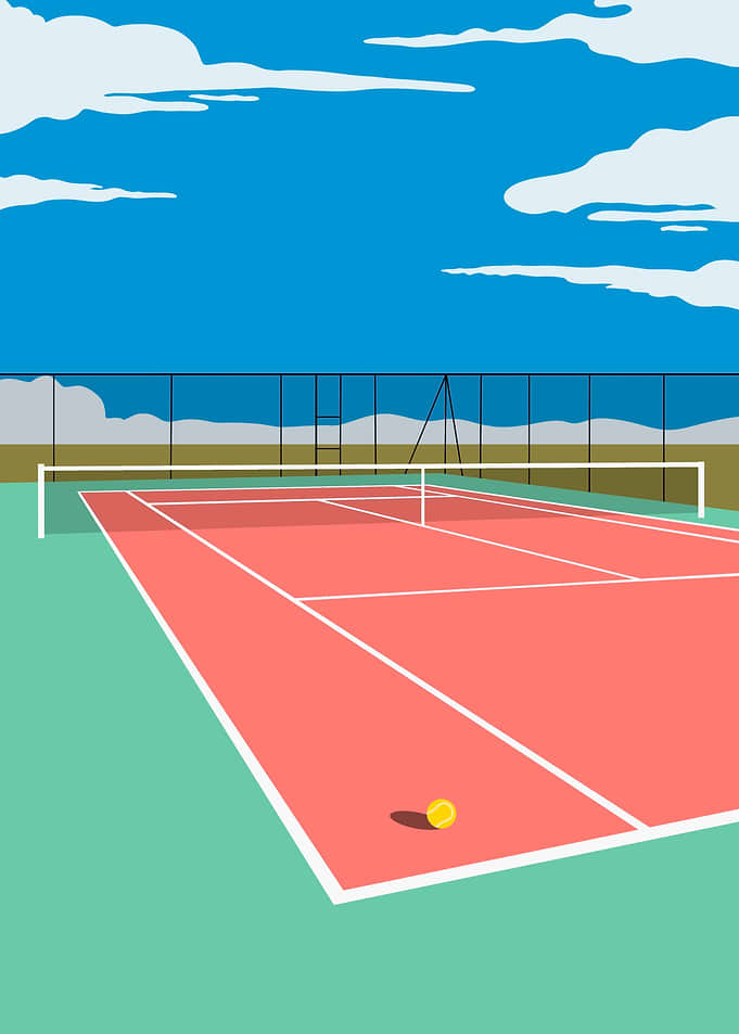 Tennis court with ball
