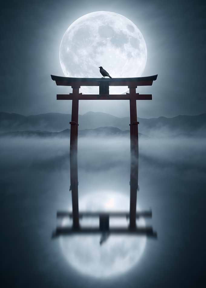Torii Gate Under Full Moon