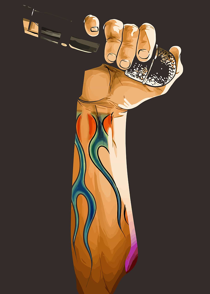 tattooed hand with microphone