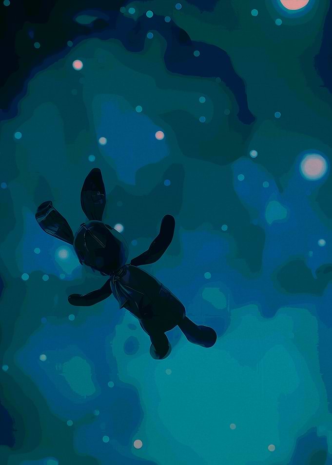 Plush Bunny Floating in Space