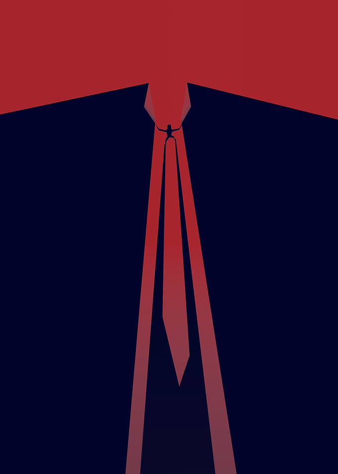 Minimalist Blue Red Geometric Abstract Light Shadow Wall Art Fine Art Print
