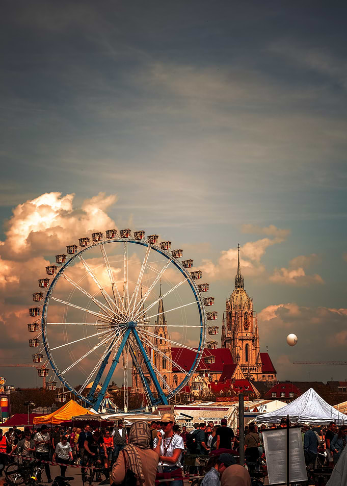 Munich Ferris Wheel and Cathedral at Festival