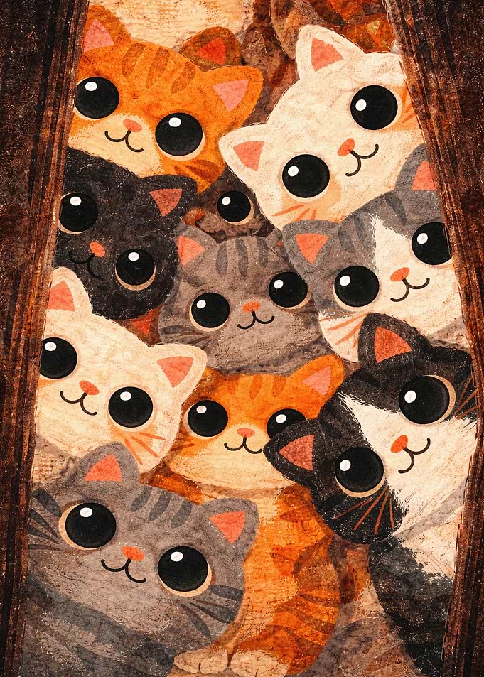 Cute Kittens Peeking Through Curtains