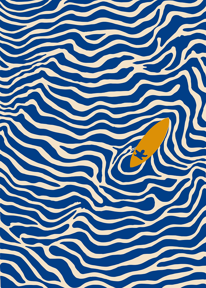 Minimalist Surfer Poster, Abstract Ocean Wave Art, Modern Beach Wall Print