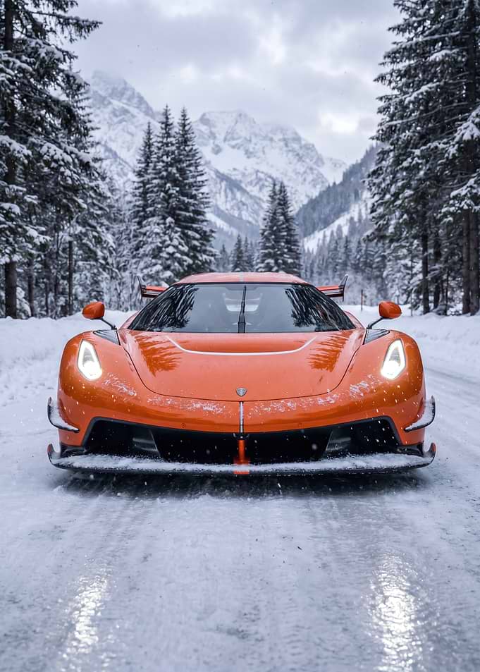 Koenigsegg jesko car in snowy mountains