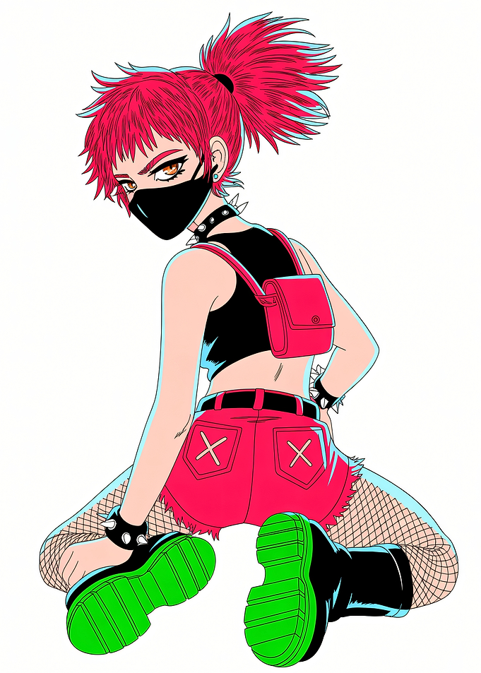Anime Girl with Pink Hair and Mask