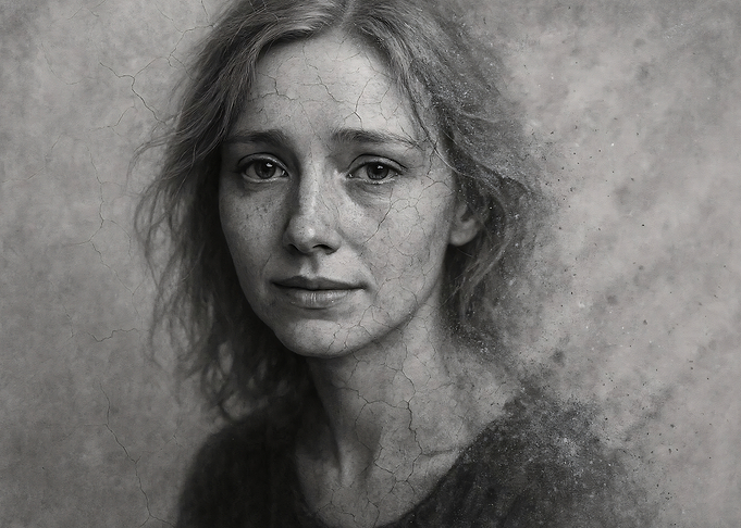 In the Gaze of the Uncertain - Portrait of a Woman with Cracked Skin