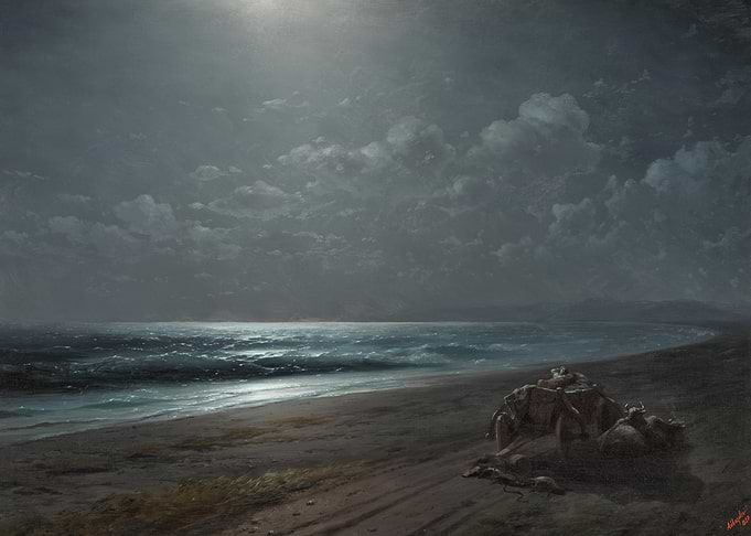 Moonlit Beach with Crabs