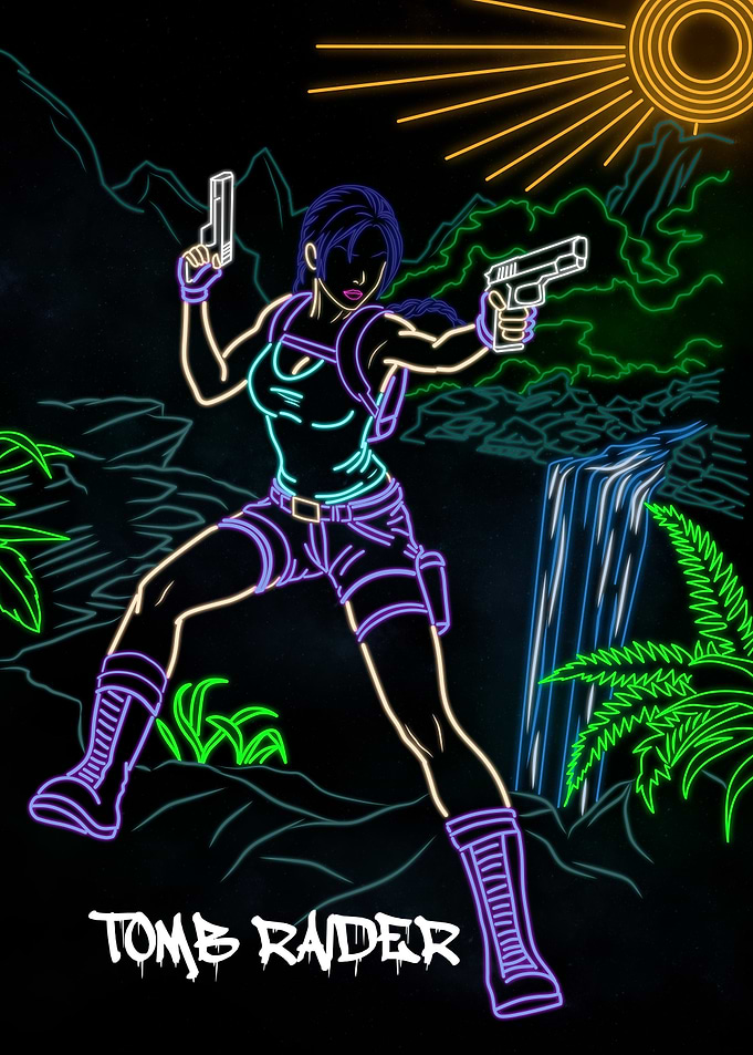 Neon Lara Croft Tomb Raider Art