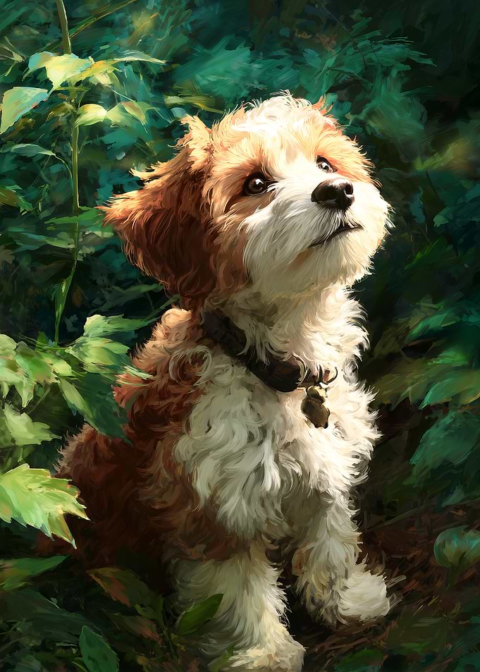 Cute Puppy in the Forest Painting