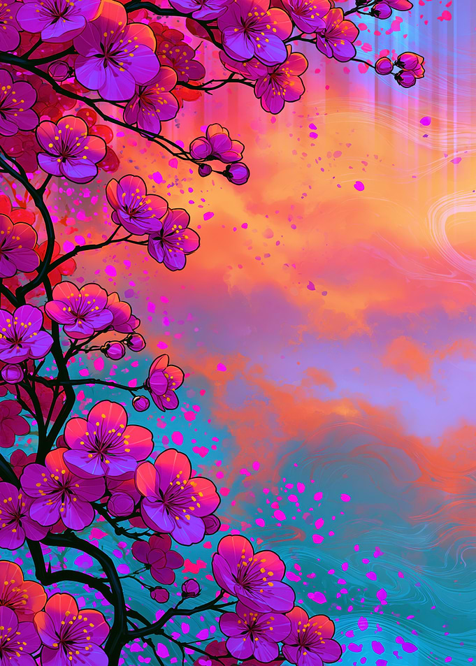 Vibrant Cherry Blossoms at Sunset