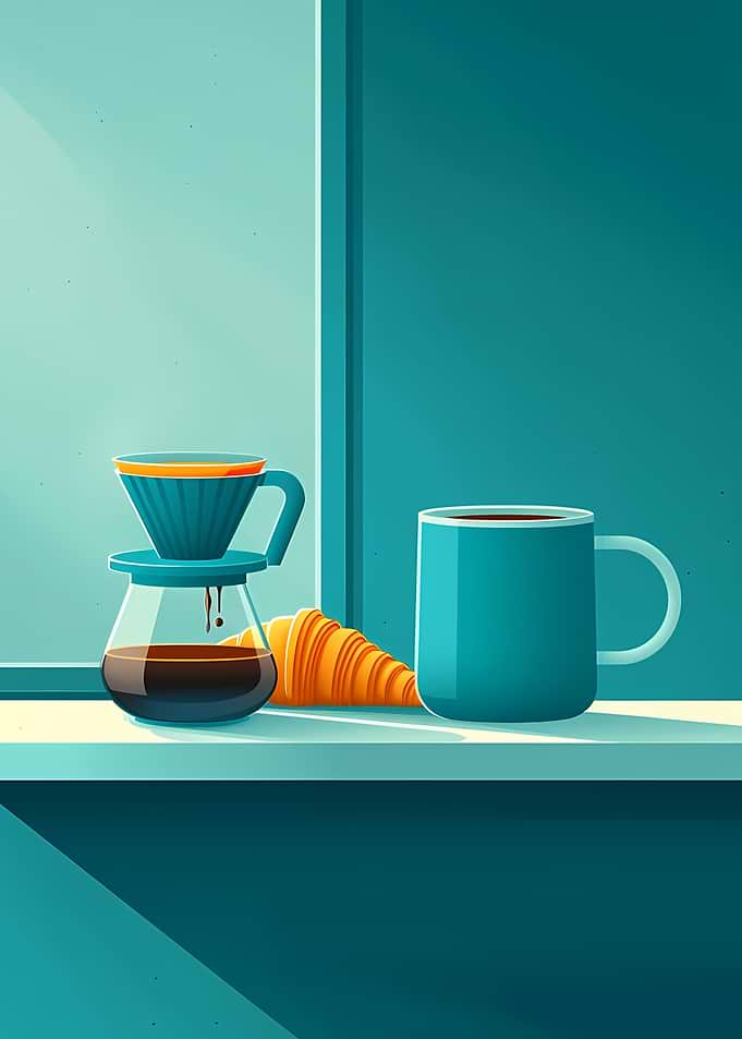 Coffee and Croissant Morning Scene on Minimalist Flat Illustration