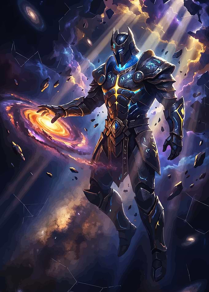 Cosmic Warrior Manipulating Galaxy