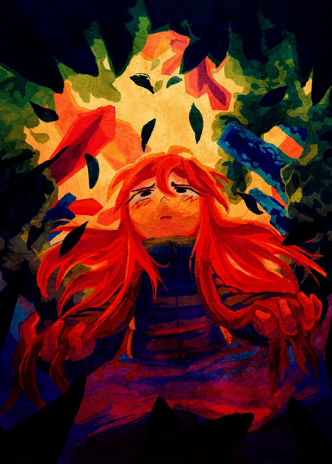 Sad Girl with Red Hair