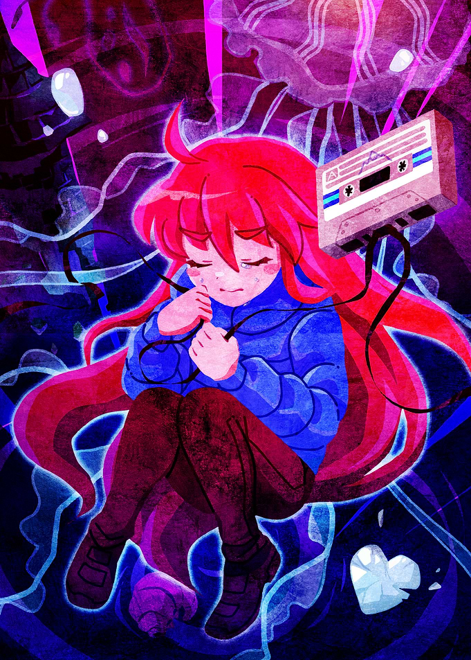 Crying Girl with Cassette Tape