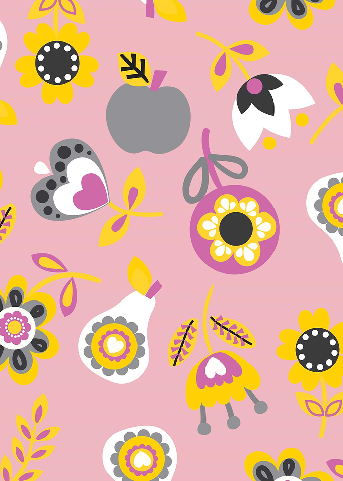 Cute Folk Art Floral and Fruit Pattern