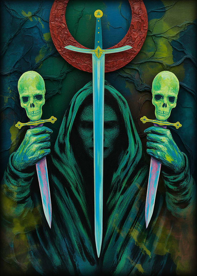 Grim Reaper with Swords and Crescent Moon