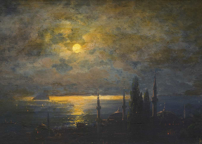 Moonlit Cityscape Over Water
