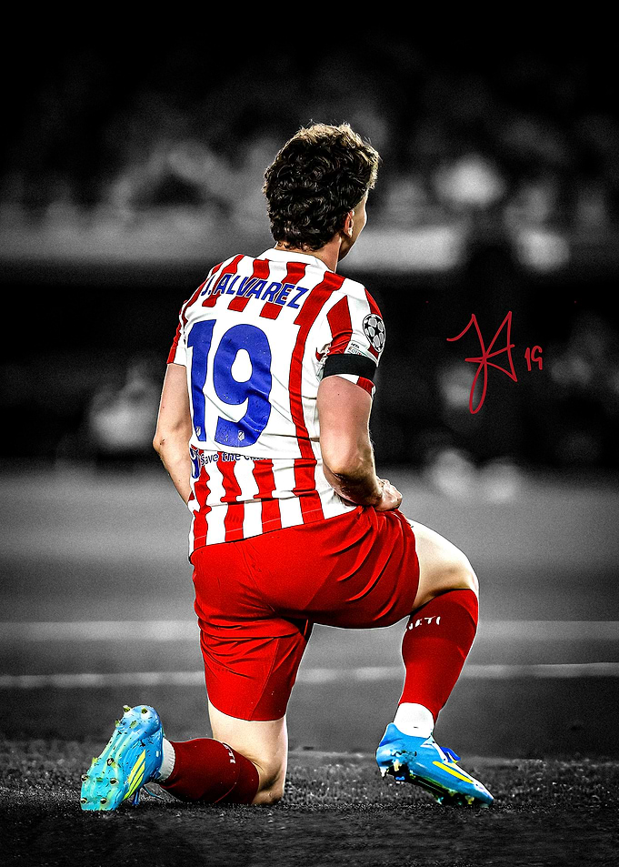 Julian Alvarez Kneeling on Field
