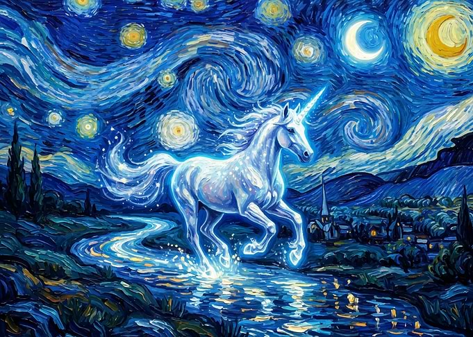Unicorn in Starry Night Sky