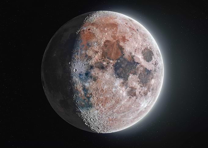 Colorized Moon in Space